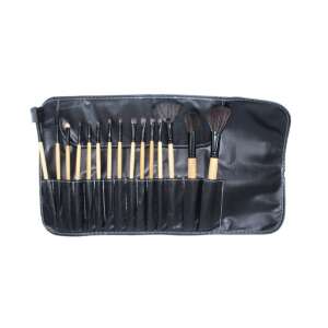 Fraulein 15-teiliges Make-up-Pinselset, schwarz, mit schwarzer Ledertasche - Make-up-Pinsel & Bürste