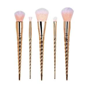 5-teiliges Make-up-Pinselset, Einhorn-Design, Roségold, zum Verblenden, Puder, Rouge, Bronzer, Lidschatten - Make-up-Pinsel & Bürste