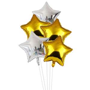 Zestaw 10 złotych i srebrnych foliowych balonów w kształcie gwiazd, 18 cali, idealny na baby shower, przyjęcie urodzinowe lub dowolne inne wydarzenie - Bułka w powietrzu