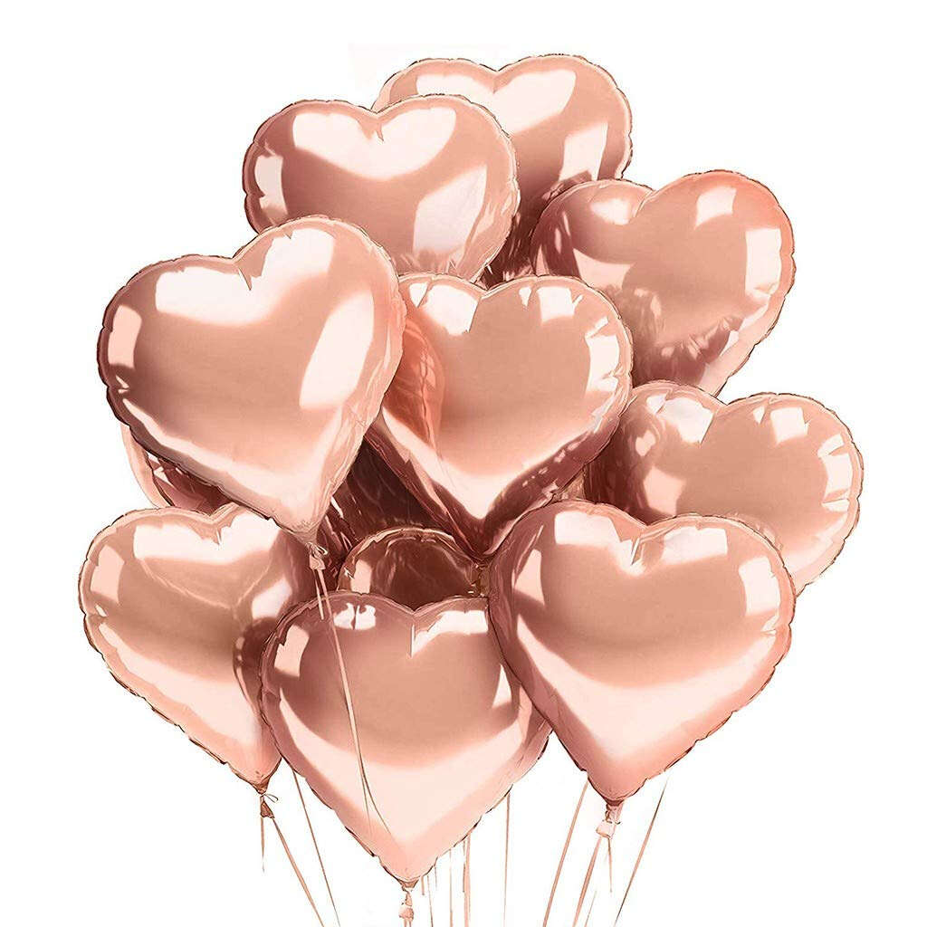 10 db szív alakú fólia lufi készlet, Magic Heart Gold Pink, 18 hüvelyk