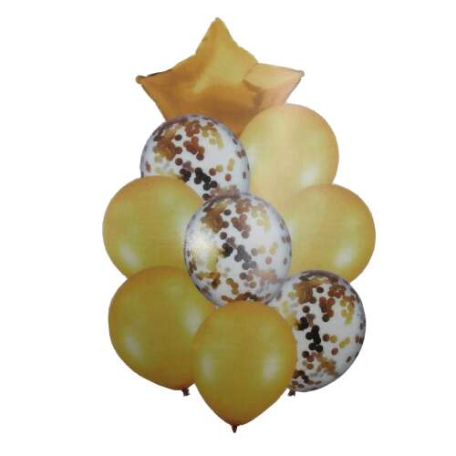 Bunch of 9 pcs latex balloons with confetti Magic Star Yellow