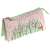 Nina20 Nature 3 compartment pencil case with zipper, green and pink with mice hanging from branches pattern