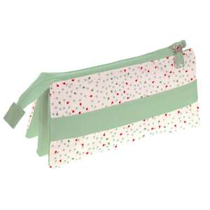 Nina20 Nature 3 compartment pencil case with zipper, green and white with small red and blue dots pattern - Pencil Case