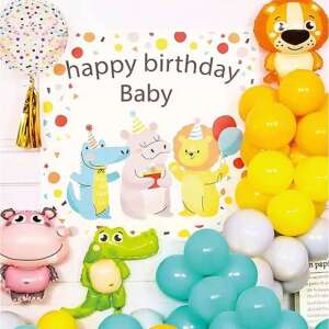 Jungle Party balloon arch kit with banner, balloons, and decorations - Balloon