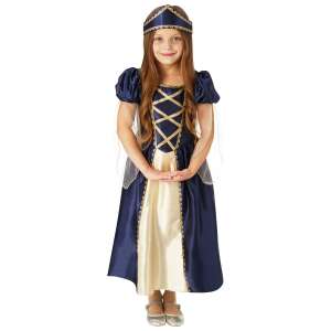 Medieval Renaissance Princess Costume for Girls, Blue and Gold, 3-4 Years Old - OEM