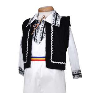 Traditional Romanian boy's folk costume, white shirt, black vest, embroidered details, 13 years, 160 cm - OEM