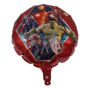 Balon foliowy Avengers, czerwony, 45 cm, z Iron Manem, Hulkiem, Kapitan Marvel, Czarnym Panterą i Rakietą - Bułka w powietrzu