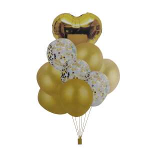 Gold balloon bouquet with heart shaped balloon and confetti balloons - Home & Garden