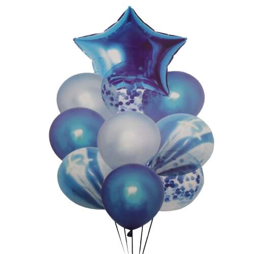 10 darabos csokor latex léggömb Blue Star konfettivel 51692684