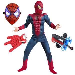 Set costum Spiderman cu muschi si accesorii pentru baieti 120-130 cm 7-9 ani 51692722 Costume pentru copii