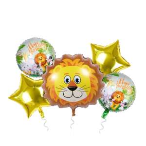 Jungle animal balloon bouquet with a lion, 2 jungle animal balloons, and 2 gold star balloons - Home & Garden
