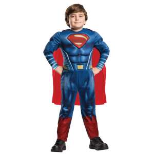 Superman Deluxe Costume for Boys, Justice League, includes printed jumpsuit, chest and arm muscles, and cape - DC
