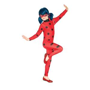 Kostium Miraculous Ladybug dla dziewczynek, czerwono-czarny w kropki kombinezon z maską, Oficjalnie licencjonowany przez Disney - Disney Kostium dla dzieci
