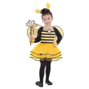 Bee costume for girls, yellow and black striped dress with tutu, wings, headband and wand, 3-4 years old - KidMania Costume for Kid