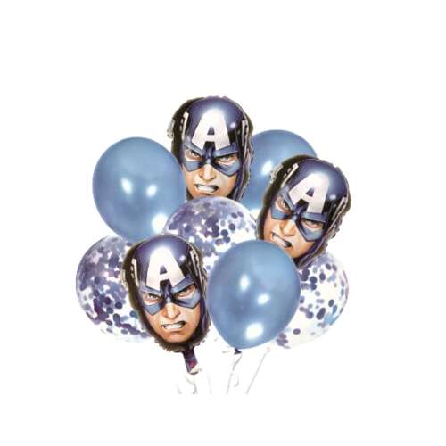 Captain America balloon bouquet, 9 pieces, blue latex and foil balloons