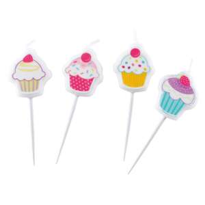 Set de 4 lumânări de ziua de naștere în formă de cupcake - Decoratiuni pentru tort