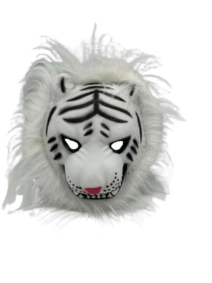 Tigris állat maszk univerzális szőrrel, fehér, 23 x 24 cm