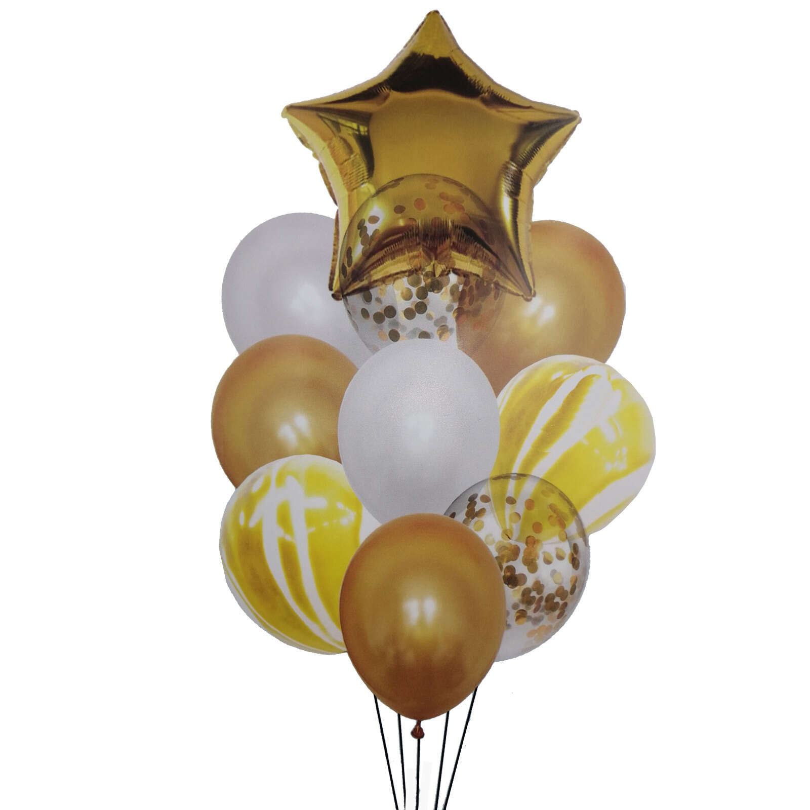 10 darabos csokor latex léggömb arany csillag konfettivel
