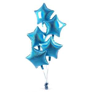 Blue star shaped foil balloons, 5 pack, Stars Magic brand, 18 inch - Balloon