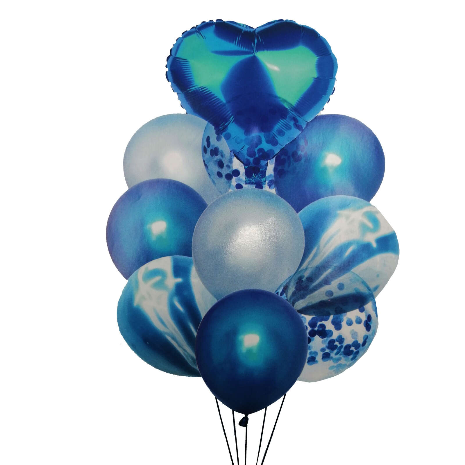 10 darabos csokor latex léggömb kék szív konfettivel