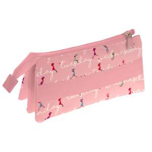 Pink pencil case with zipper, Nina brand, 3 compartments - Pencil Case