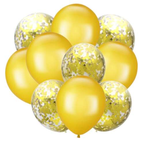 Bunch of 10 Latex Balloons with Confetti Yellow Party