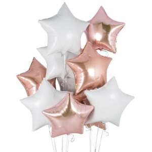 Bundle of 5 foil star balloons, 3 white and 2 rose gold, 18 inches, for party decorations - Balloon