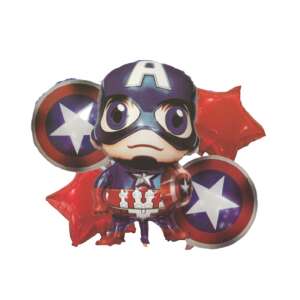 Captain America Ballon-Bouquet, 5 Stück, inklusive Captain America Folienballon, 2 rote Stern-Folienballons, 2 mehrfarbige Folienballons - Luftballons