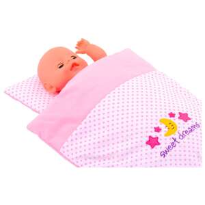 Zestaw śpiwora i poduszki dla lalek Baby Rose, różowy w białe kropki z haftem "słodkie sny", pasuje do lalek 45 cm, lalka śpi w zestawie - Akcesoria dla lalek