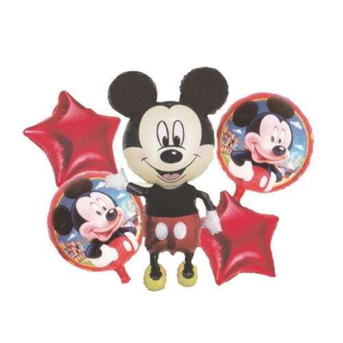 Mickey Mouse Party Ballon-Bouquet, 5er Pack, enthält 2 Mickey Mouse Folienballons, 2 rote Stern-Folienballons, 1 großen Mickey Mouse Folienballon