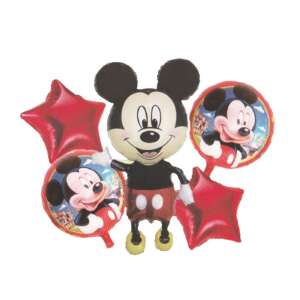 Букет от балони Mickey Mouse Party, 5 броя, включва 2 балона от фолио Mickey Mouse, 2 балона от фолио звезда в червено, 1 голям балон от фолио Mickey Mouse - Реквизит за партита