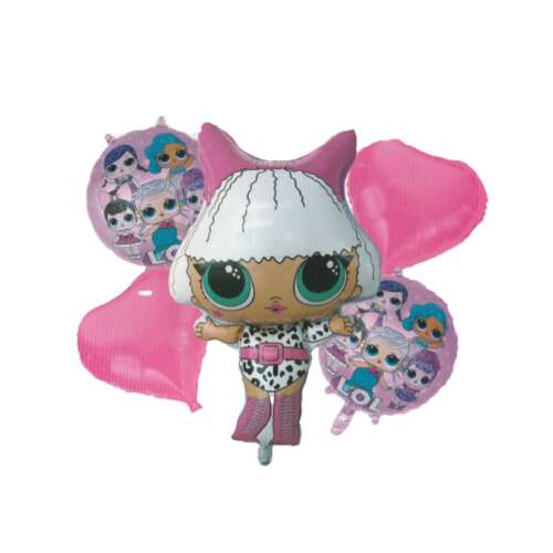 LOL Surprise Happy Party balloon bouquet with a large LOL doll, two heart shaped balloons and two LOL balloons