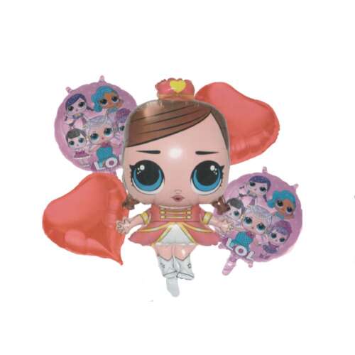 LOL Surprise Balloons Bouquet, 5 pieces, includes large LOL doll balloon, 2 heart balloons, 2 LOL balloons