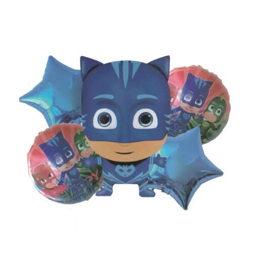 Csokor 5 lufi,  PJ Masks karakterekkel,  születésnapi dekorációhoz