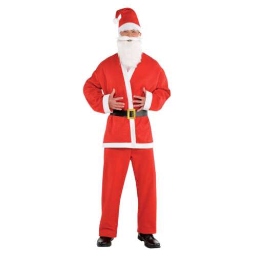 Santa Claus Kostüm für Erwachsene, rot und weiß, beinhaltet Jacke, Hose, Mütze, Gürtel und Bart, Größe XL