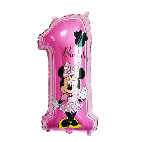Minnie Mouse Folienballon Nummer 1, rosa, 70 x 35 cm, Geburtstagsdekoration
