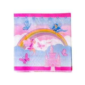 Papierservietten mit Prinzessinnenmotiv, Regenbogen, Schloss und Feendesign, 33x33 cm - Servietten