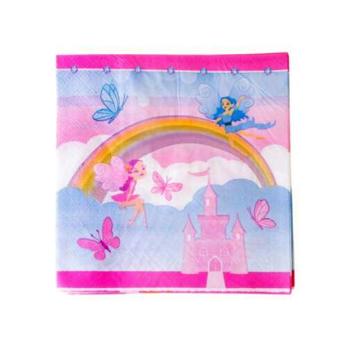 Papierservietten mit Prinzessinnenmotiv, Regenbogen, Schloss und Feendesign, 33x33 cm