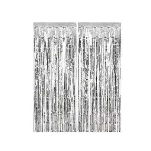 Srebrna kurtyna z frędzlami foliowymi do przejść, dekoracja imprezowa