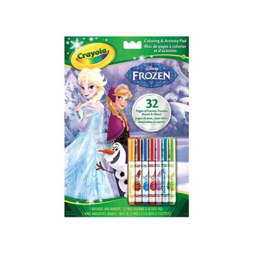 Crayola Frozen Kolorowanka i Zeszyt z Aktywnościami z 7 Zmywalnymi Markerami, 32 strony gier, łamigłówek, labiryntów i wiele innych
