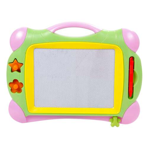 Zöld és rózsaszín mágneses rajztábla gyerekeknek, tollal és fogantyúval