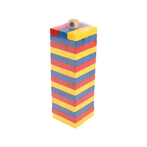 Színes fa Jenga torony társasjáték, blokkok egymásra rakása, ügyességi játék, partijáték, családi szórakozás - Jenga