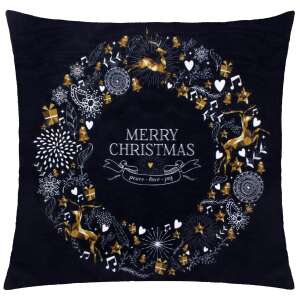 Springos Dekokissenbezug Merry Christmas, 40x40cm, schwarz mit goldener und weißer Weihnachtskranz-Muster - Springos