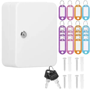 Springos Weißer Metall Schlüsselschrank mit 20 Haken, Schlüsseln und Anhängern - Schlüsselkästen