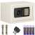 Springos metal safe with electronic keypad and key lock, white