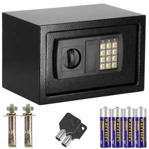 Seif electronic standard cu cifru si cheie, 200x310x200 mm, Otel, Negru 51857603