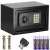 Springos black metal safe with electronic lock, two keys, mounting screws and batteries
