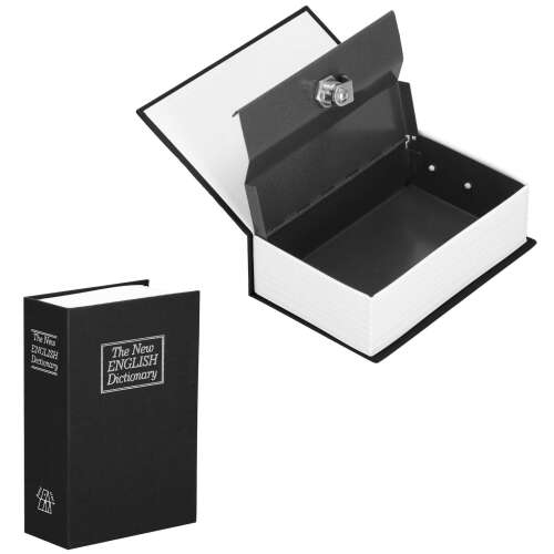 Seif, caseta valori, cutie metalica cu cheie, portabila, tip carte, grafit, 16x5.5x24 cm, Springos