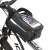 Waterproof bike handlebar bag with phone holder, black, on bike