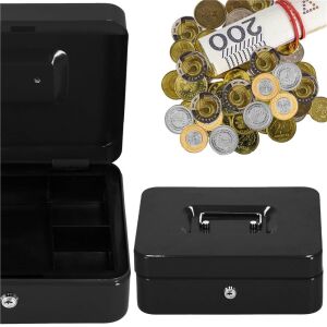 Springos black metal cash box collage with money - Cash Box
